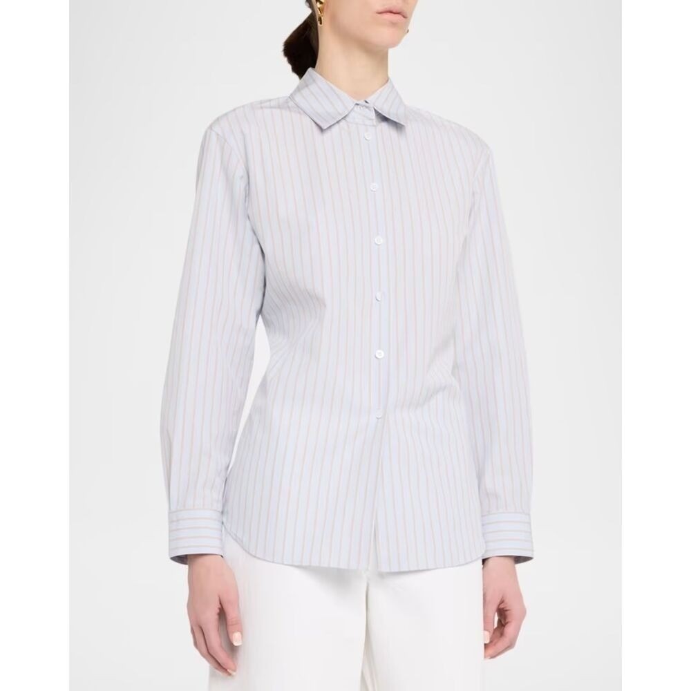 Lafayette 148 New York Luxury Tailored Blue Button-Down Shirt, BNWT, Retail $798